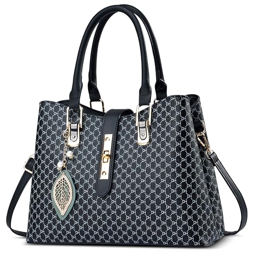 FORRICA Bolso Mujer Elegante Bolsa de Mano Delicado Colgante Bolso de Hombro con Asa Superior Cuero PU Señora Bolso Bandolera para Banquete Shopper Desplazarse Negro