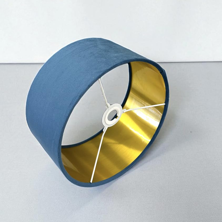 Plush Velvet Lampshade for Ceiling Shade, Table, Floor Lampshade with Brushed Gold Lining Handmade in The UK. (Midnight, Diameter 35 x 25cm Height)