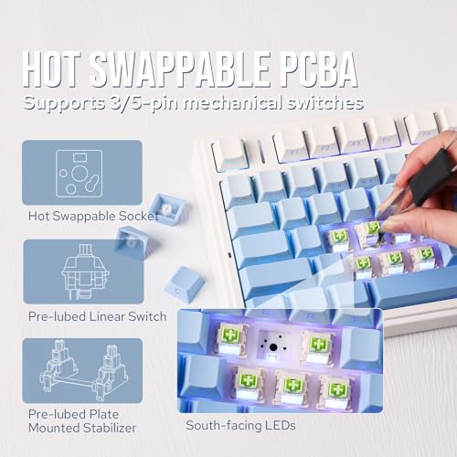Image of EPOMAKER x Aula F75 Gasket Mechanical Keyboard, 75% Wireless Hot Swappable Gaming Keyboard with Five-Layer Padding&Knob, BT /2.4GHz /USB-C, RGB (Blue Gradient, LEOBOG Reaper Switch)