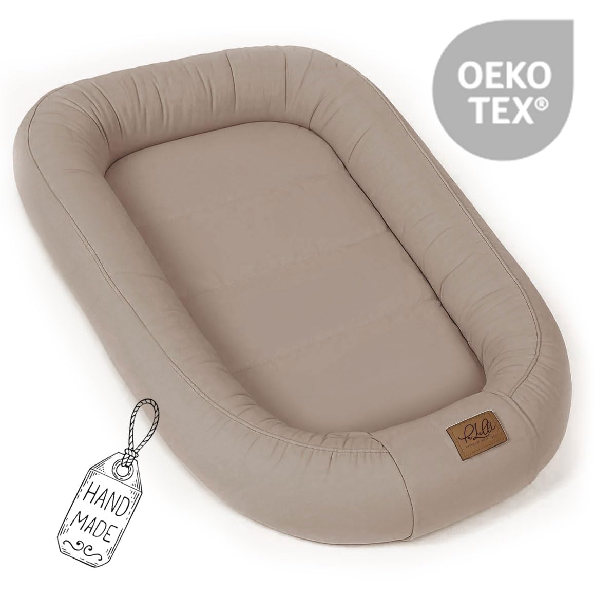 PaLulli® Extra Großes Babynest 100x60 cm | Set mit herausnehmbarer Einlage Baumwolle | Beidseitig nutzbares Kuschelnest für Babys | Handgefertigt, Atmungsaktiv & Sicher (Braun)