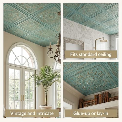 from Plain to Beautiful in Hours 223 La Scala PVC 2' x 2' Glue-up or Lay-in Ceiling Tile (Covers / 100 sq.ft), Vintage Tin, 25 Piece by From Plain To Beautiful In Hours - Used condition - Image 5