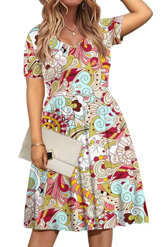 Image of DB MOON Women Plus Size Dresses 2026 Summer Casual V Neck Short Sleeve Knee Length Dress with Pockets