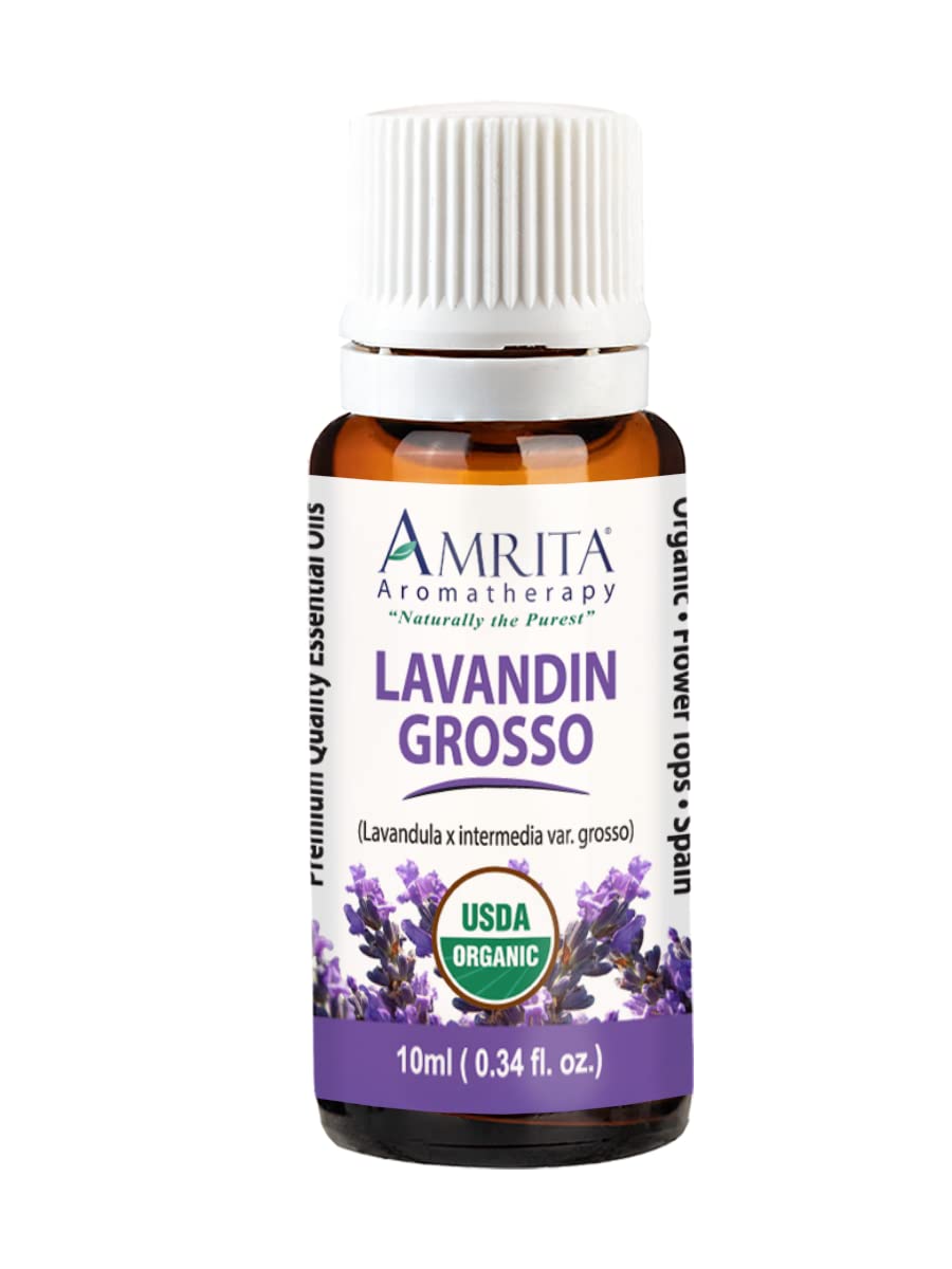 Organic Lavandin, Grosso Essential Oil, 100% Pure Undiluted Lavandula x Inter. VAR. Grosso, Therapeutic Grade, Premium Quality Aromatherapy Oil, Tested & Verified, 10ML