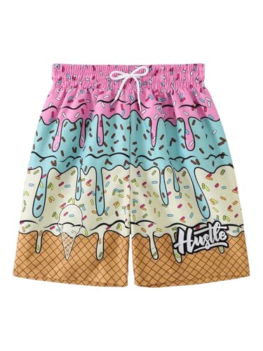 GORGLITTER Boy's Star Graphic Shorts Elastic Waist Track Shorts Straight Leg Slant Pocket Shorts Multicolor Cream 11Y