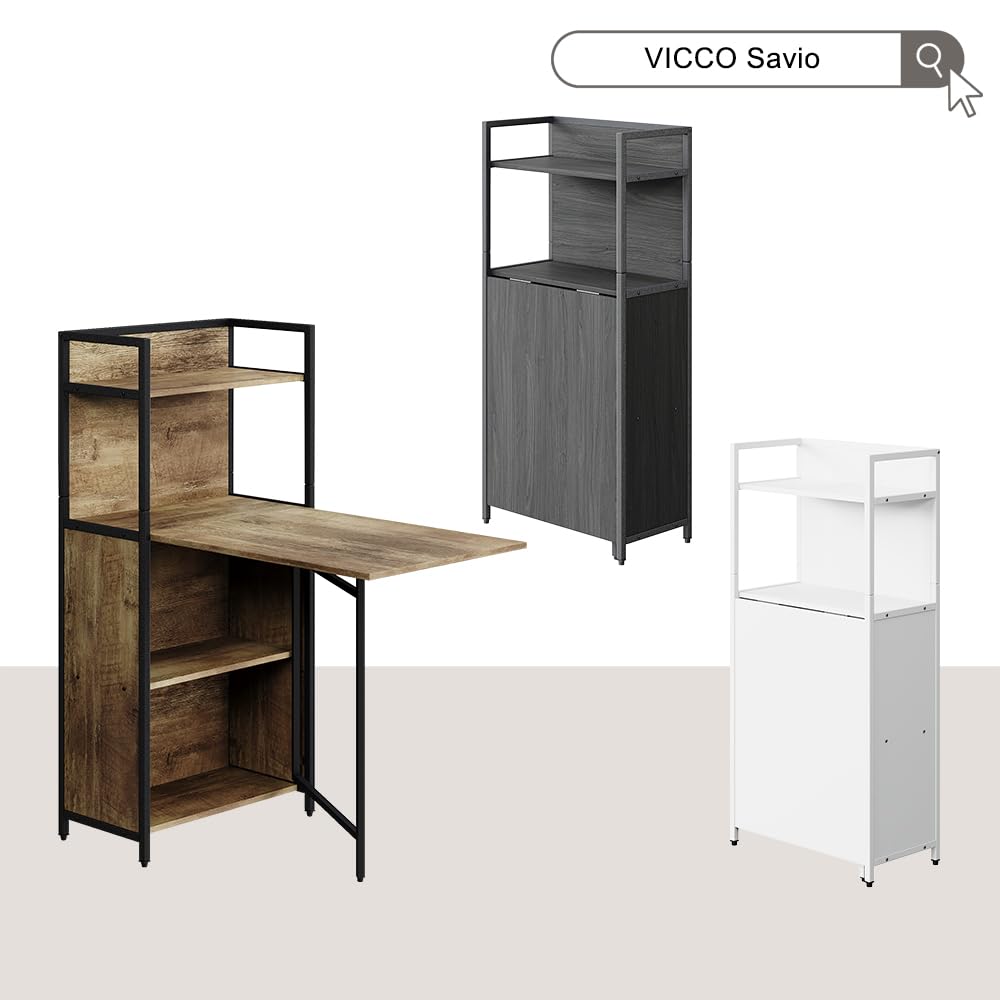 Vicco Bureau Savio, Noir, 30-100 x 57 cm avec Plateau de Table Pliant, utilisable comme Table Murale Rabattable avec Surfaces de Rangement