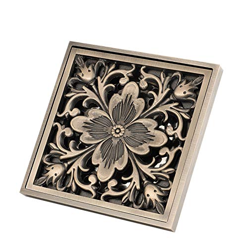 YIHANWUU Desagüe de Suelo de 10 X 10 Cm, Latón Antiguo Cepillado, para Baño, Cocina, Ducha, Porche, Cuadrado, Rejilla de Desagüe Sanitario