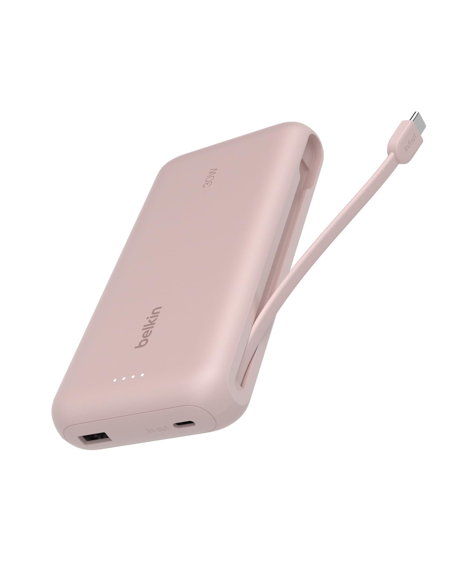 Belkin BoostCharge Batería Externa 20000 mAh con Cable USB-C - Rosa | Power Bank de 20000 mAh, 1 puerto y 1 cable USB-C y 1 puerto USB-A, 30 W, LED, Apta como Equipaje de Mano y Precargada