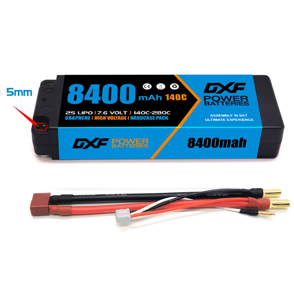 DXF Batteria LiPo 2S 7.6V 8400mAh 140C HV Custodia Rigida Spina Deans T Bullet 5mm Auto RC Truck Buggy Touring Car Alta Capacità Affidabile Potente Gare Racing Modellismo 1 Pezzo