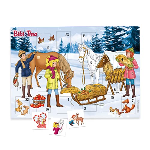Papierdrachen Adventskalender mit Kindertattoos zum Aufkleben aus Deutschland - Tattoos mit Bibi & Tina und weiteren kindgerechten Designs - Weihnachtskalender für Kinder - vegan - Bibi & Tina Set 4