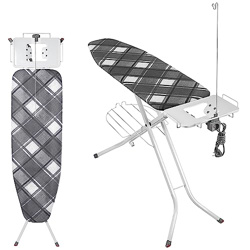 KADAX Tabla de planchar plegable, 120 x 38 cm, tabla de planchar con enchufe, tabla de planchar con...
