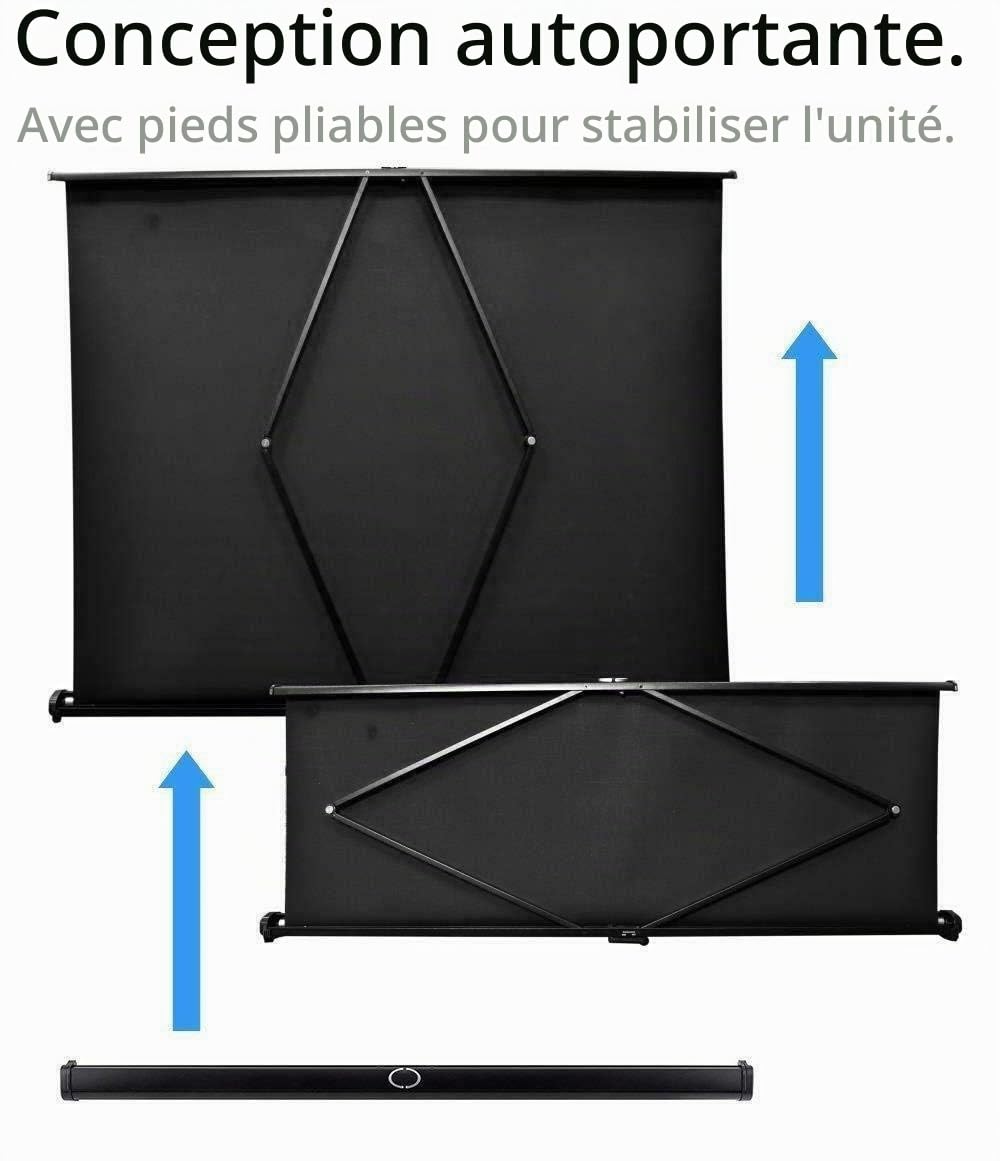 Écran de Projection Portable de 50 Pouces, écran de Table à Enroulable Home Cinéma Pliable Retractable avec Support pour présentation de réunion de Bureau en Plein air extérieur (Noir)