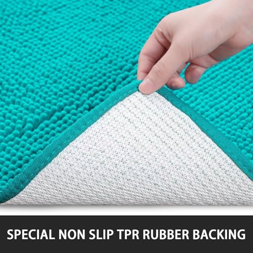 24''x16'' Teal Blue Soft Chenille Bathroom Rugs Absorbent Non-Slip Bath Mat — view 5