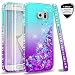 Galaxy S6 Edge Case (Not Fit Galaxy S6) with Tempered Glass Screen Protector for Girls Women, LeYi Glitter Bling Diamond Liquid Quicksand Flowing Phone Case for Samsung Galaxy S6 Edge ZX Teal/Purple