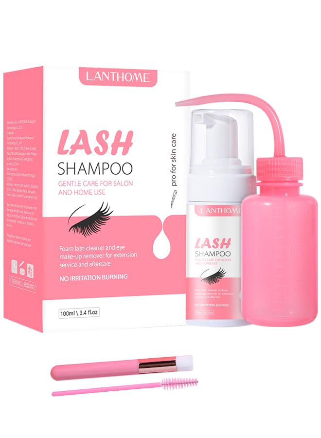 SWEI - Lash Shampoo for Lash Extension 100ml | Eyelash Extension Cleanser Kit | Gentle No Iritating Eyelash Shampoo Extension Cleanser with Brush and Bottle | Natural Lash Cleanser Wash for Salon Home