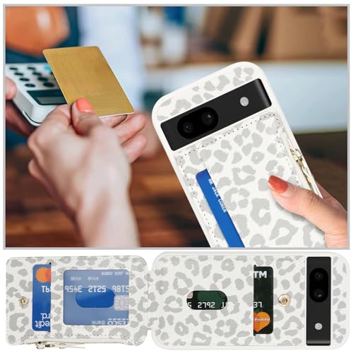 Image of Cavor for Google Pixel 8a Case Wallet with Card Holder, Leopard White
