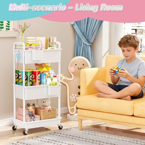 Image of SUNALLY Baby Diaper Caddy Cart, 3 Tier Rolling Diaper Cart with Lockable Wheels for Nursery Essentials, Large Capacity & Easy Assemble Diaper Storage Organizer for Newborn,New Mom, White