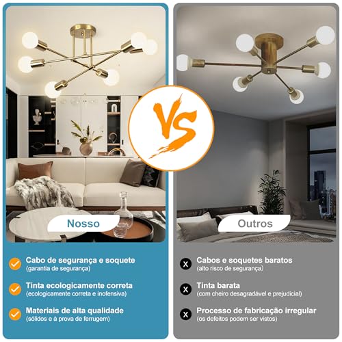 Luminária Pendente De 6 Cabeças Dourada, Luminária Pendente De Teto Regulável, Luminária Pendente Pa