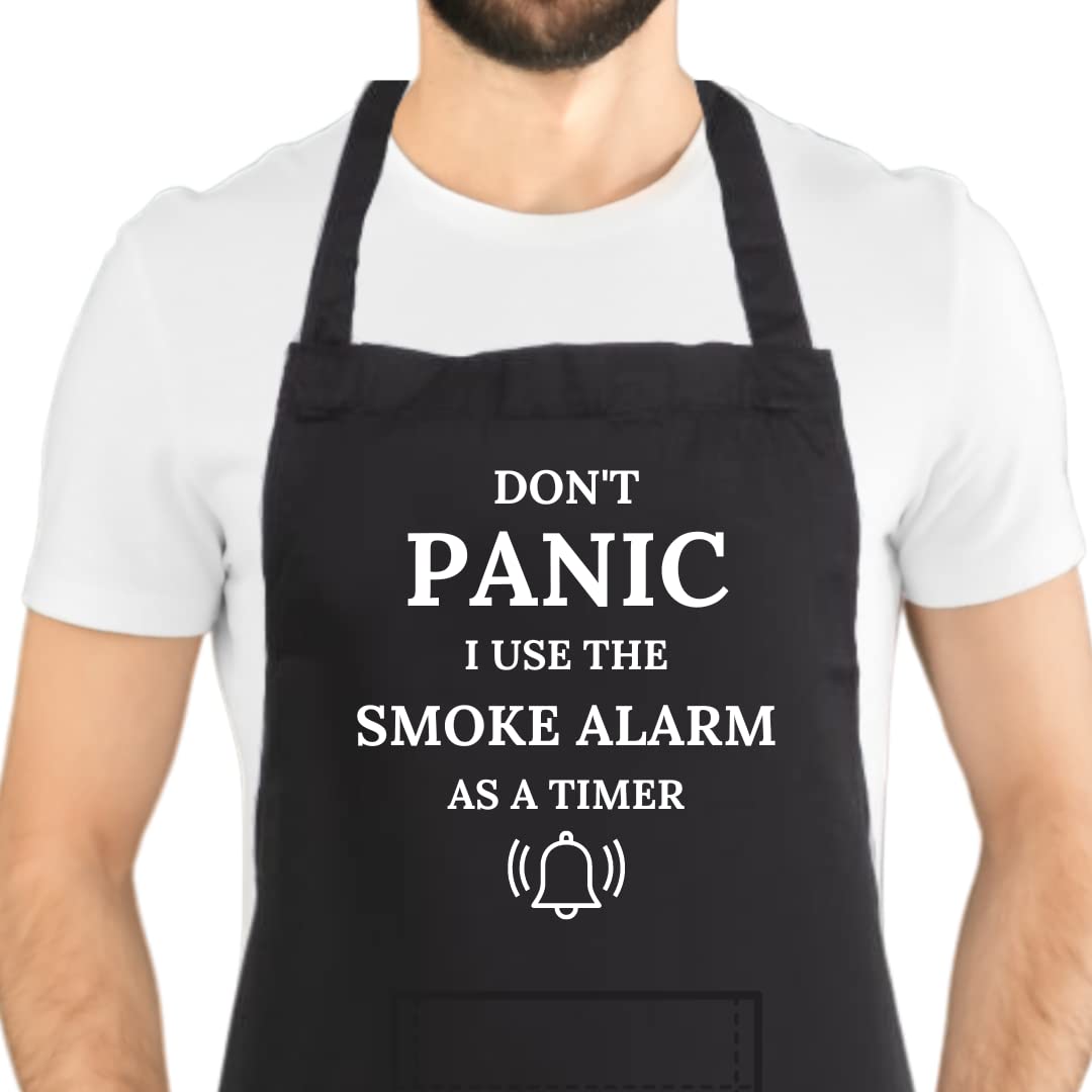 Second Ave Unisex Funny Use The Smoke Alarm As A Timer Black Apron BBQ Grill Cooking Kitchen Apron