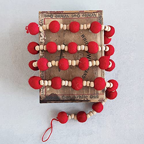 Orchid & Ivy Rustic 6-Foot Red Wool Felt Ball Pom Pom Garland With Wood Bead Accents - Vintage Christmas Tree Decoration - Decorative Holiday Party Banner For Wall, Birthday, Kids Room Home Decor #TOP1