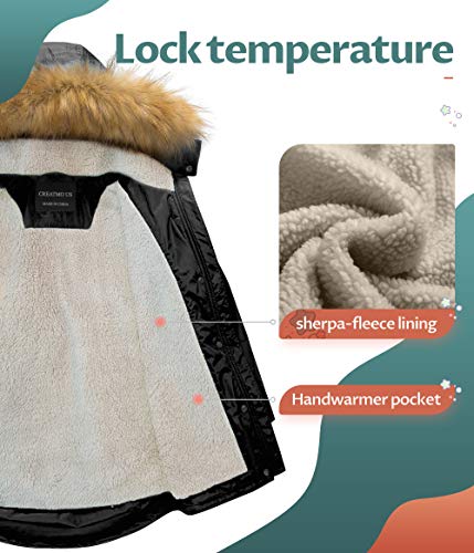 Creatmo Us Girl's Long Puffer Quilted Sherpa Fleece Jacket Warm Winter Coats Kids Black 14/16 #TOP2
