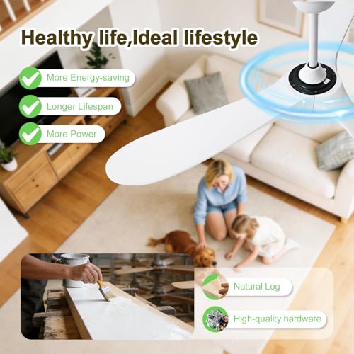 Image of 72 Inch Ceiling Fans with Lights and Remote, Wood Outdoor Ceiling Fan with 6 Speed Noiseless DC Motor, Indoor Modern 3 Blade Propeller Ceiling Fan for Bedroom Living Room Gazebo Patio (White)