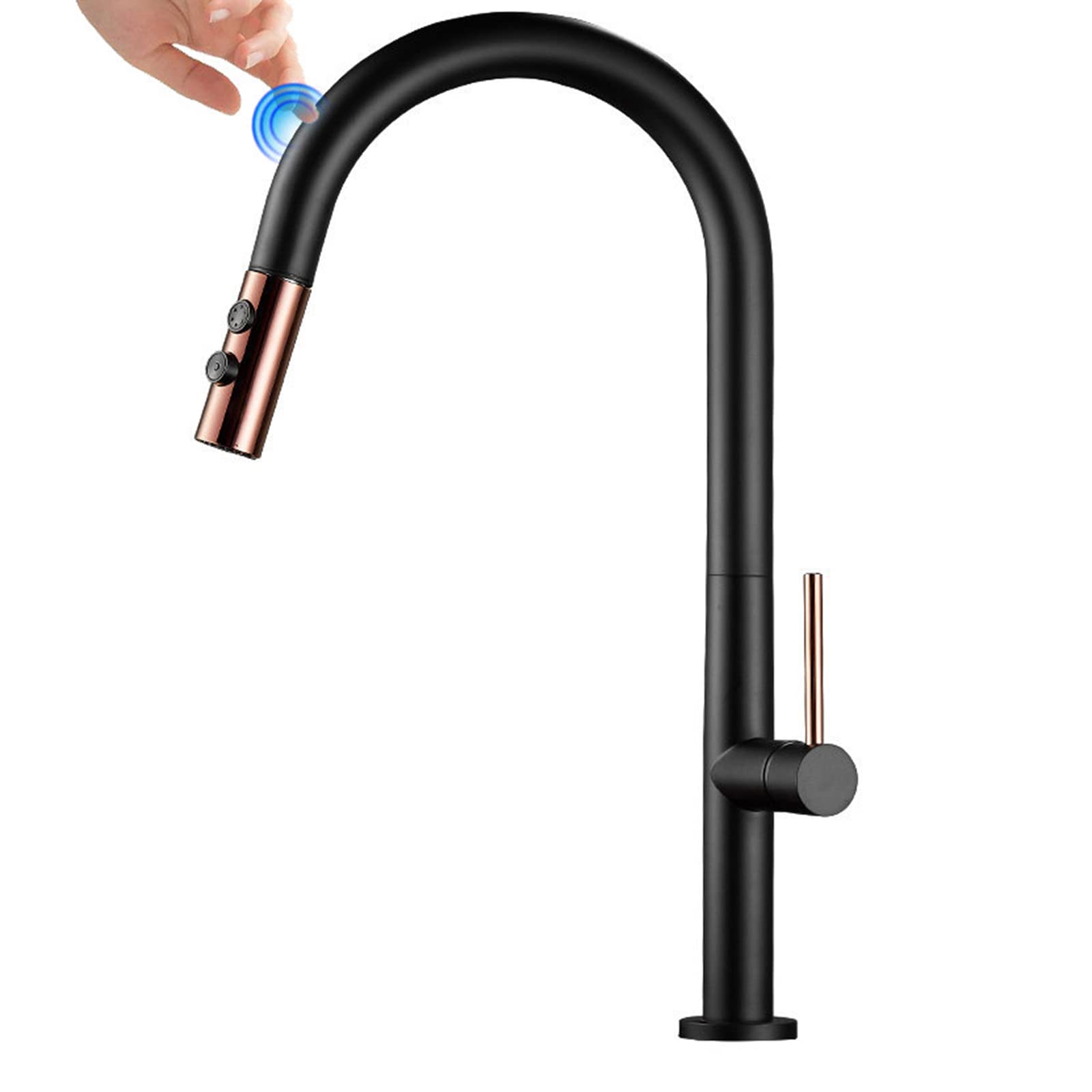 HADECOLL Touch Sensor Pull Out Kitchen Faucets Swivel Brass Multifunction Kitchen Sink Touch Faucet-Black+Rose Gold Beauty Comes,Black+Rose Gold-A