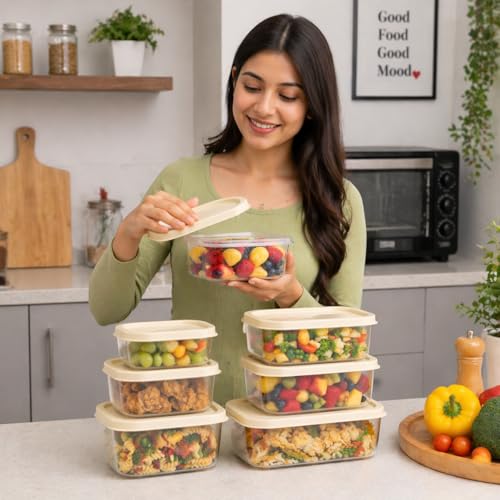 Image of Raawan 8 Pc Airtight Food Storage Containers Set with Lids - BPA-Free Fridge Organizer Boxes for Fruits, Vegetables & Meal Prep - Leakproof, Stackable, Clear Kitchen Storage Containers (PACK OF *8)