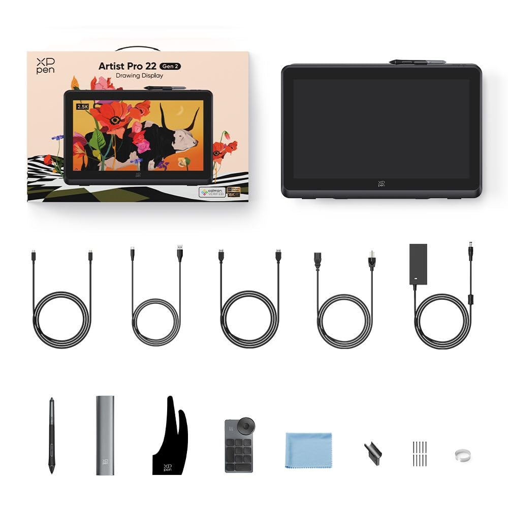 XPPen 2.5K Tavoletta grafica con schermo Artist Pro 22 (Gen 2), display da 22 pollici con penna da 16K livelli, Supporto incluso