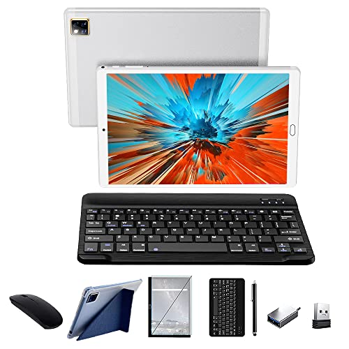 Android 11.0 タブレット 10インチ、4G RAM 64GB ROM、13MPおよび5MPカメラ、キーボード、マウス、6000mAhバッテリー、128GB拡張ストレージ、タッチスクリーン Android 11 HD タブレット Bluetooth/GPS/FM/OTG/Google 認定 (シルバー)