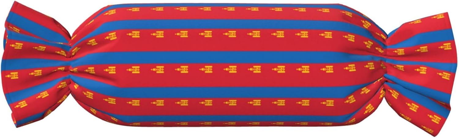 Mongolian Flag Print Candy Cylindrical Eco-Friendly Pillow Soft Velvet Living Room Bedroom Travel Decor