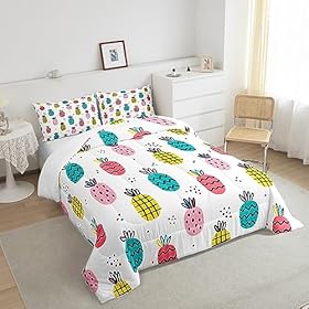Colorful Pineapple Print Comforter Set Queen Size Cartoon Tropical Fruits Bedding Set 3Pcs Boho Dots Quilt Set for Kids Girls Boys Women Bedroom Decor Fashion Summer Duvet Insert,2 Pillowcases 51wSlhUyKcL. SS280