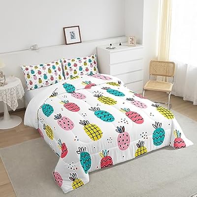 Colorful Pineapple Print Comforter Set Queen Size Cartoon Tropical Fruits Bedding Set 3Pcs Boho Dots Quilt Set for Kids Girls Boys Women Bedroom Decor Fashion Summer Duvet Insert,2 Pillowcases 51wSlhUyKcL. SS400
