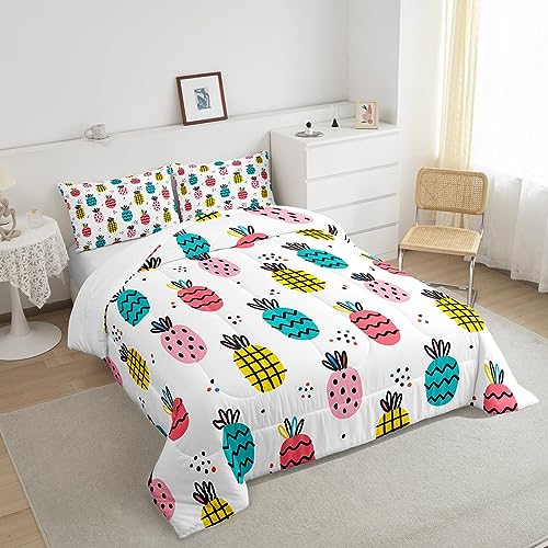 Colorful-Pineapple-Print-Comforter-Set-Queen-Size-Cartoon-Tropical-Fruits-Bedding-Set-3Pcs-Boho-Dots-Quilt-Set-for-Kids-Girls-Boys-Women-Bedroom-Decor-Fashion-Summer-Duvet-Insert2-Pillowcases 51wSlhUyKcL