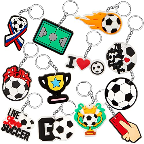 Batiyeer 36 Pack Soccer Keychains Bulk Soccer Party Favors Sports Valentines Key Chains Funny Ball Keyring for Women Men Sport Team Players Birthday Party Bag Gift Fillers