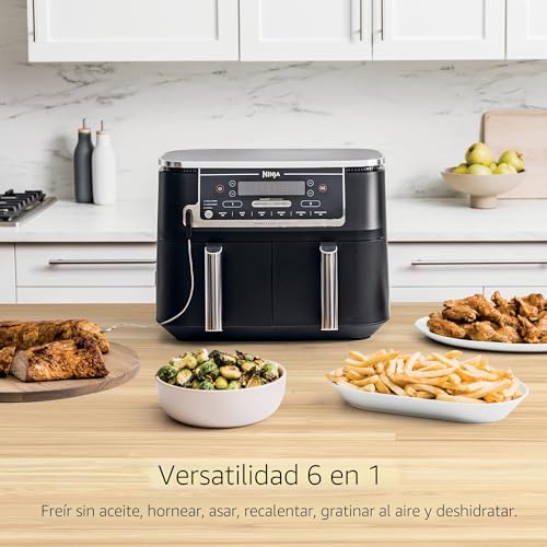 Ninja DZ550 Foodi - Freidora de aire 6 en 1 DualZone Smart XL de 10 cuartos de galón con 2 cestas independientes, termómetro inteligente de cocina para una cocción perfecta, combina el cocina y el
