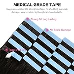 SUYYA Tape in Hair Extensions Natural Black 100% Remy Human 20 inches 20pcs 50g/pack Straight Seamless Skin Weft Hair(20 #1B Off Black) - Image 3
