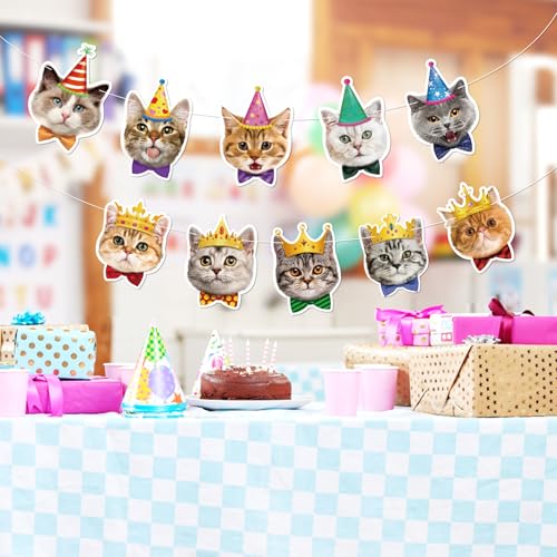 Image of Cat Birthday Banner Cat Birthday Decorations Cats Faces Garland Funny Birthdays Decor for Cats Themed Party Decorations Backdrop Baby Shower