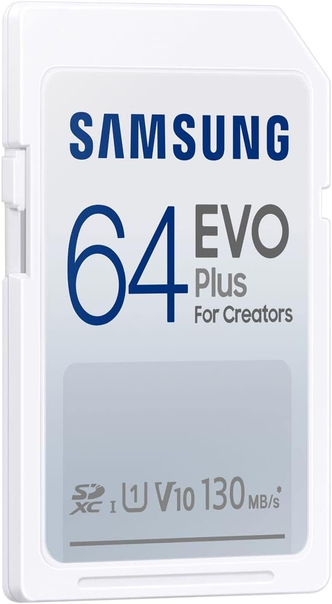 Samsung EVO Plus Full Size 64 GB SDXC Card 130MB/s Full HD & 4K UHD, UHS-I, U1, V10 (MB-SC64K/AM)