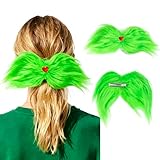 Large Green Plush Hair Bow Clip with Red Heart for Men and Women，Costume Accessories for Parties，Decorations