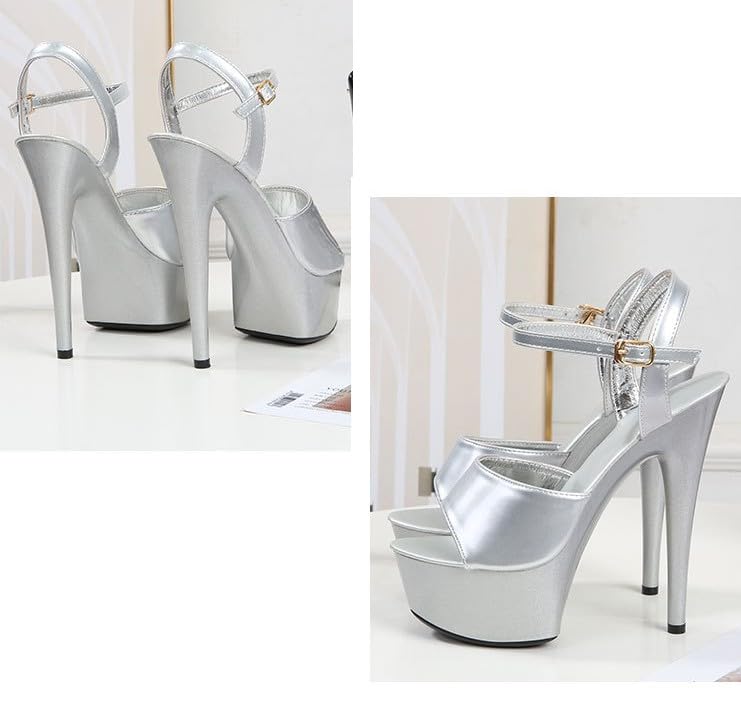 Sandali sexy da donna con tacco alto, 15 cm, a spillo con plateau da 5 cm, con punta aperta, eleganti scarpe per feste e palcoscenico