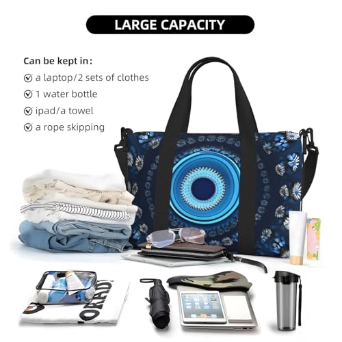 Blue Mini Flower Swirl Print Hand Travel Bag,Gym Bag,Weekend Travel Overnight Bag,Tote Bag Sports Bag For Women Men4