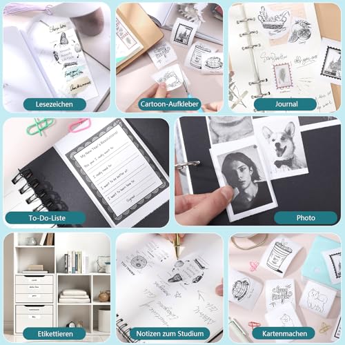 6 Rollen Mini Drucker Rollen, 53 x 28mm Drucker Papier Weiße Thermorollen Sticker Papier Selbstklebend für Journal Studiennotizen Fotodruck