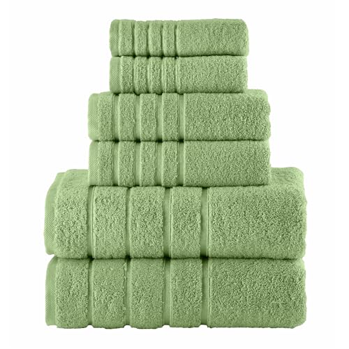 Image of Elegant Comfort 4 Lines Viscose Stripe 6-Piece Premium Towel Set - 100% Turkish Cotton High Absorbent Luxury Bathroom Towels - Includes 2 Washcloths, 2 Hand Towels and 2 Bath Towels Set, Sage