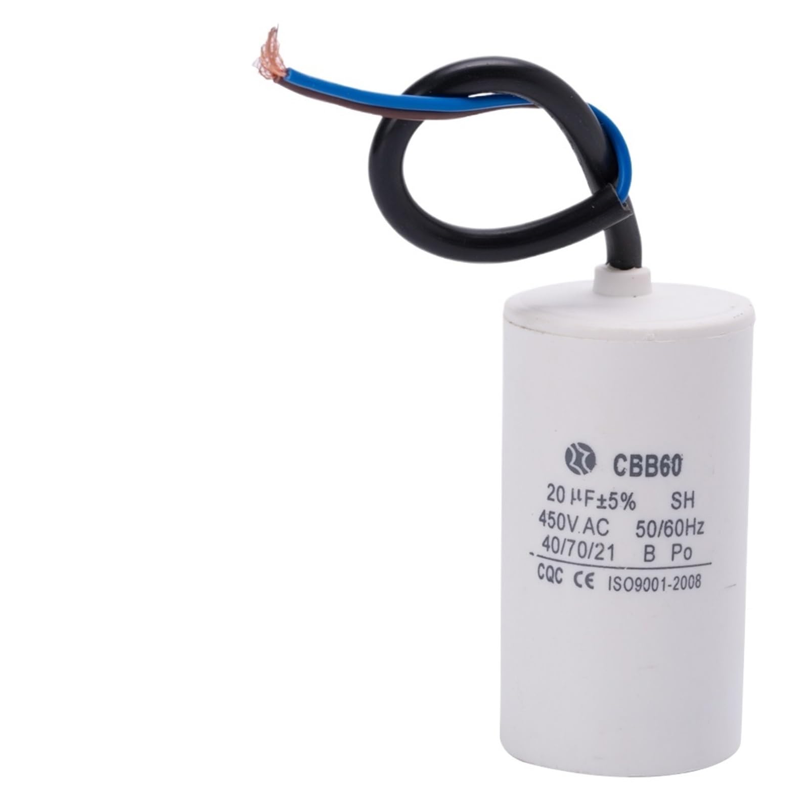 CBB60 450v 20uf condensador de arranque de motor en funcionamiento condensador de capacidad de dos cables