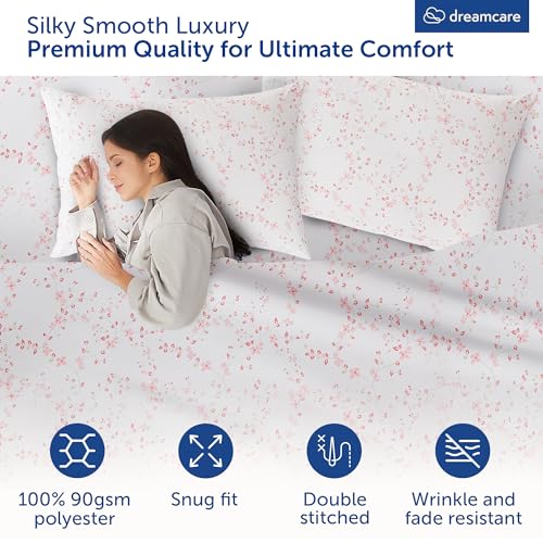 Image of DREAMCARE Queen Sheet Set - 4 pcs Breathable Cooling Sheets - up to 15 inch Deep Pocket Queen Sheets Set with Side Pockets - Extra Soft 100% Brushed Hypoallergenic Hotel Luxury Bedding - Floral Blue