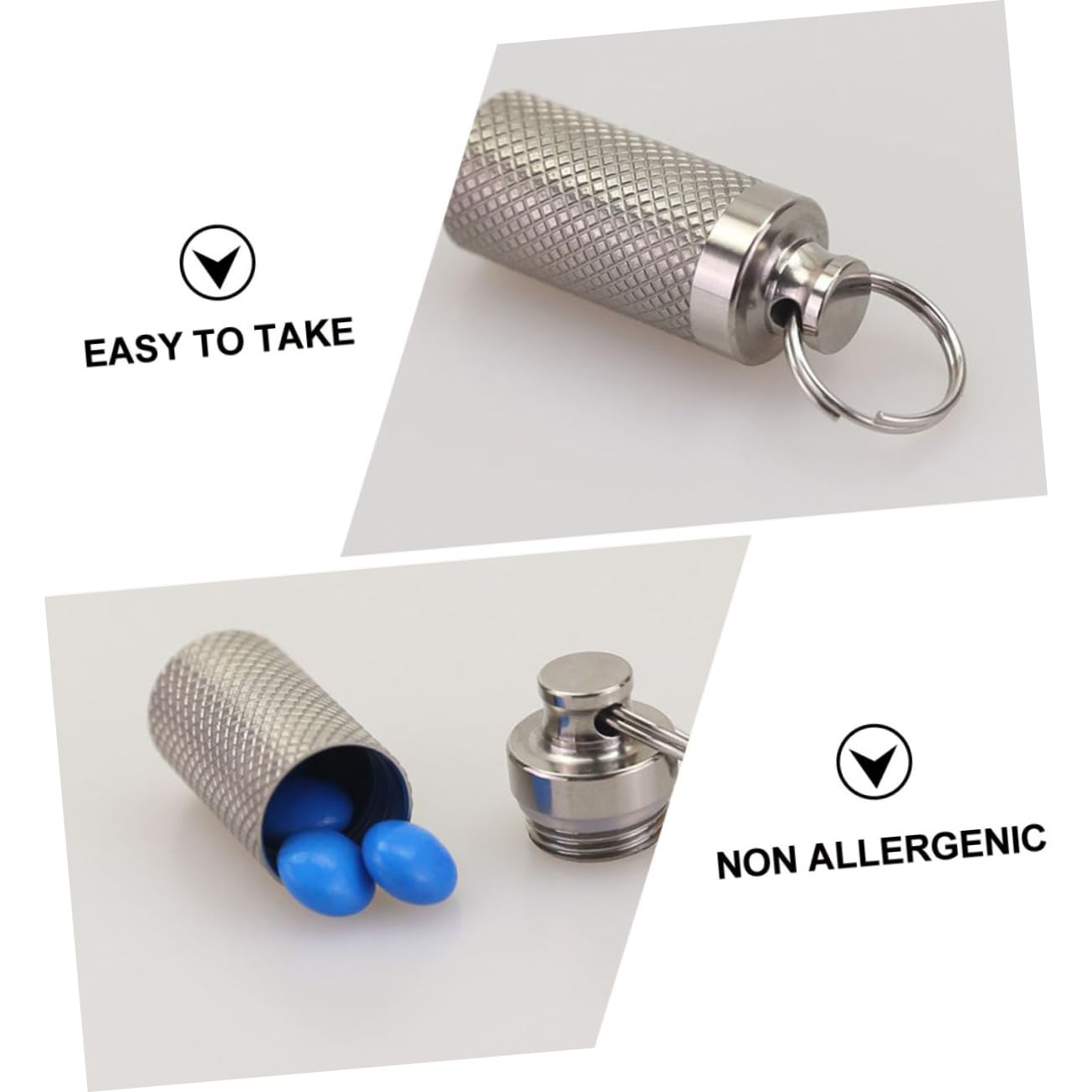 FOMIYES 2 Sätze Medizinflasche Schlüsselschäkel Tube Pillenhalter Schlüsselkarabiner Wasserdichte Tablettenfläschchen Notfall-tablettenhalter Tragbare Pillendosen Silver Metall 2 Stück * 2
