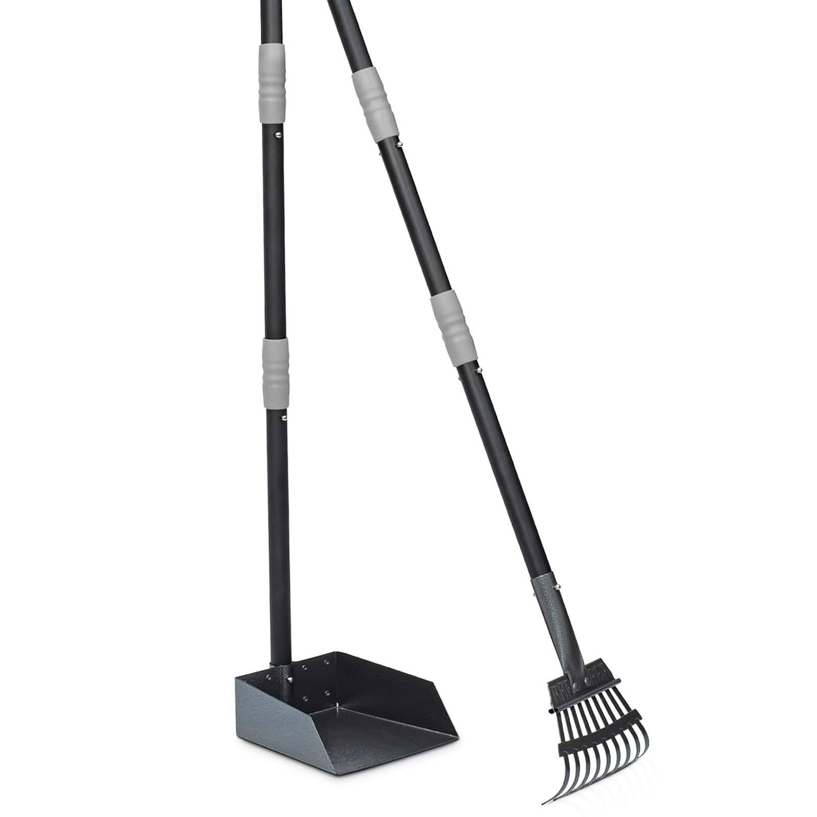 Raccogli Cacca Cane con Manico Lungo da 96 cm - Manico Lungo Regolabile Set con rastrello e Vassoio in Metallo Staccabili – per Cani Grandi, Medi e Piccoli - Ideale per Giardino, Erba, Terra Ghiaia