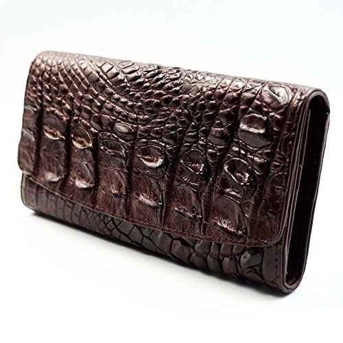 New BROWN Crocodile Leather Back Bone Skin Women Clutch Tri-fold Wallet.2