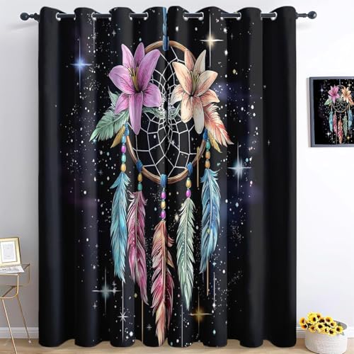 MLUNKQAIL Schallschutz Vorhang Feder Gardinen Wohnzimmer TraumfäNger Verdunklungsvorhänge mit Ösen, Vorhang Blickdicht Schlafzimmer Dekoration, 2er Set, 140 x 200 cm (BreitexHöhe)