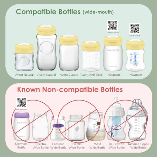 Image of Maymom Screw Lids Aka Travel Caps with Rewritable Sealing Disc Compatible with Avent, Maymom Wide Mouth Bottles; Cap Replace Avent Natural Bottle Sealing Ring and Sealing Disc, 6pcs. (Yellow)